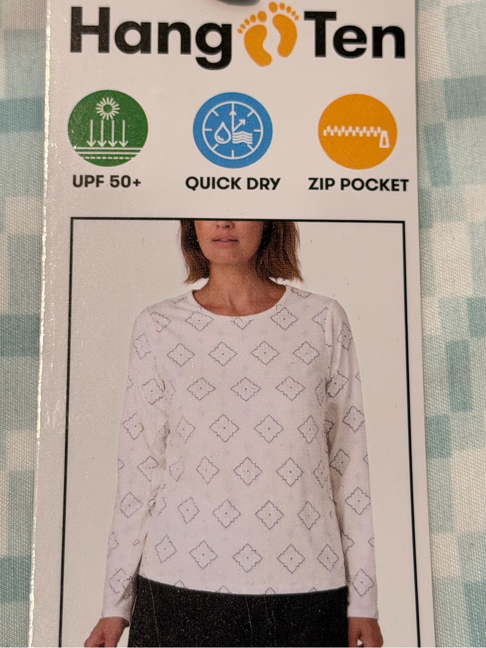 HANG TEN 👣 Women's Rashguard/Sunray Protection Tee, White Multi